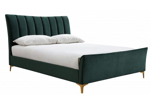 4ft6 Double Clover green velvet fabric upholstered bed frame 1
